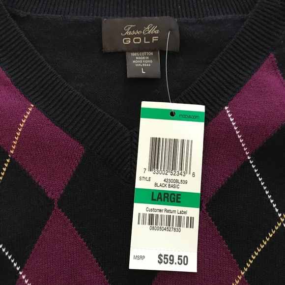 Tasso Elba Mens Argyle Golf Sweater Vest NWT sz L - Picture 5 of 5